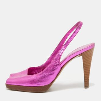 Sergio Rossi Metallic Pink Leather Open Toe Slingback Sandals
