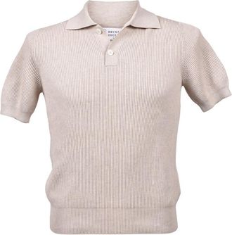 Brunello Cucinelli Beige Ribbed Short Sleeve Sweater, Brand Size 46 (US Size 36)