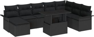 vidaXL Garden Sofa Set with Cushion 9 pcs Black Poly rattan Vidaxl