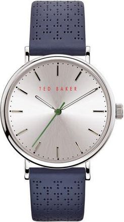 Ted Baker Three Hand Quartz Leather Strap Watch, 20mm in Blue at Nordstrom Rack