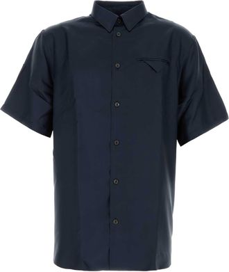 Prada Mens Blue Satin Shirt - Dark Blue Silk - Size Medium