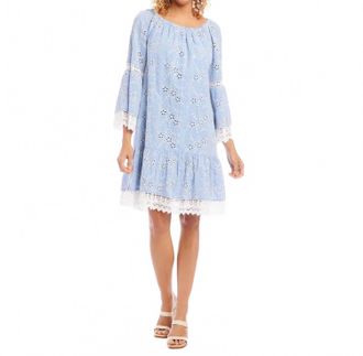 Karen Kane Ellie Embroidered Mixed Lace Dress In Chambray