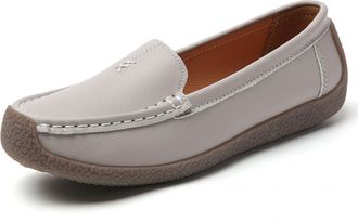 Generic Womens Classic Comfortable Leather Penny Loafers Moccasins Casual Flats Driving Shoes Boat Shoes,Gray,8.5 UK