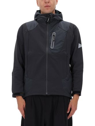 And Wander Black Nylon Panel Hooded Jacket