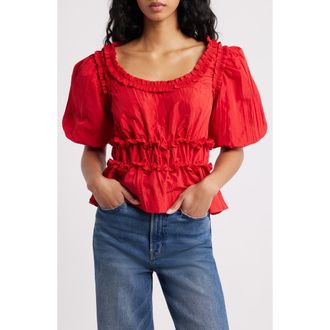 Damson Madder Everly Ruffled Peplum Top in Red at Nordstrom, Size 16 Us