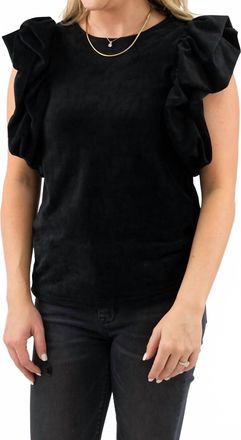 THML Clothing Flutter Sleeve Velvet Top In Black