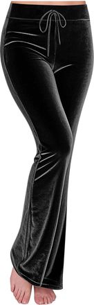 Generic Velvet Trousers Women Luxurious Velvet Palazzo Pants, Soft Stretch Velour Pull-On Trousers with Pockets, Ideal for Office, Evening Wide Flared Leg Lad