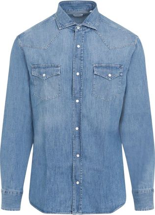 Brunello Cucinelli Medium Denim Blue Cotton Shirt-Uomo