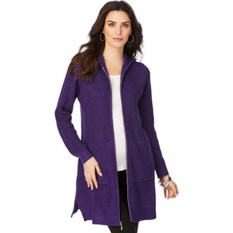 Roaman's Waffle Mega Length Zip Hoodie in Midnight Violet at Nordstrom, Size 16