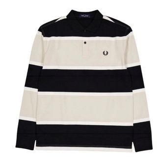 Fred Perry Heren Gestreept Poloshirt Met Lange Mouwen (Havermout/zwart)