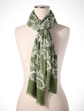 Talbots Etched Floral Oblong Scarf - Olive Leaf - 001 Talbots