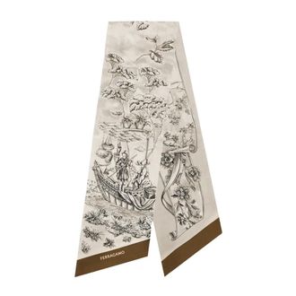 Ferragamo Scarves, female, Beige, Size: ONE SIZE Silk Bandeau with Voyage Print