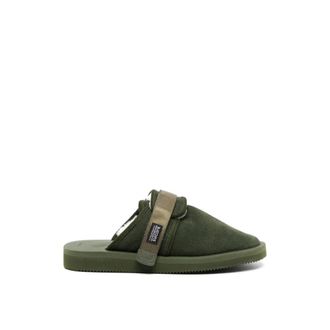 Suicoke Mules Sandalen Olijf Logo Rubber Leer - Heren - Slip ons - Groen - 43 EU - Leer - Schoenen