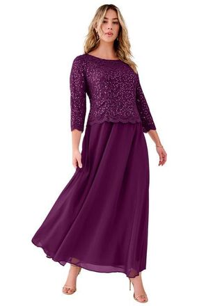 Roaman's Plus Size Sequin Lace Three Quarter Sleeve A-Line Gown in Dark Berry at Nordstrom, Size 24