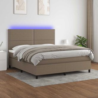 vidaXL Vidaxl - Cama Box Spring Colch&oacute;n Y Luces Led Tela Gris Taupe 180x200 Cm