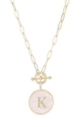 Adornia 14K Gold Plated Mother-of-Pearl Initial Pendant Necklace in White/Gold-K at Nordstrom Rack