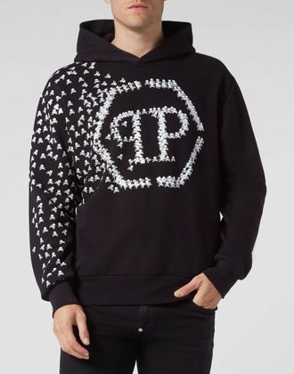 Philipp Plein Mens Skull & Bones Graphic Hoodie Sweatshirt In Black