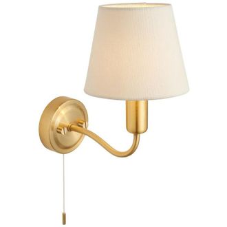 Endon Lighting Conway Classic Wall Lamp Satin Brass with Ivory Tapered Shade & Pull Cord Switch, IP44