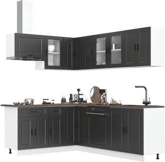 vidaXL Vidaxl - Mueble De Cocina Porto Negra 11 Piezas Madera Contrachapada
