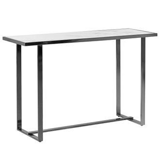 Beliani Consola De Vidrio Templado Blanco Plateado 120 X 40 Cm Efecto M&aacute;rmol Patas De Metal Glamour Moderno Sala De Estar Dormitorio Plano