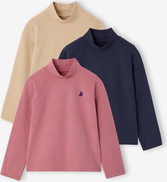 Vertbaudet 3er-Pack M&auml;dchen Shirts mit Stehkragen BASIC Oeko-Tex malve