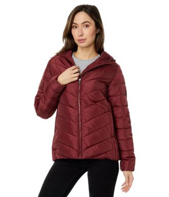 U.S.Polo Association U. S. Polo Assn. Puffer Jacket Womens Burgundy Chevron Quilted Full Zip FROG787
