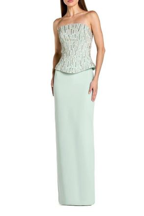Mac Duggal Crepe Embellished Corset Strapless Column Gown in Mint at Nordstrom, Size 12