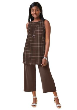 Jessica London Stretch Knit Tunic Tank in Rich Brown Stripe Plaid at Nordstrom, Size 20