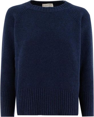 Le Tricot Perugia Geribbelde Wollen Trui - Dames - Ronde hals truien - Blauw - XS - Wol - Truien & Vesten