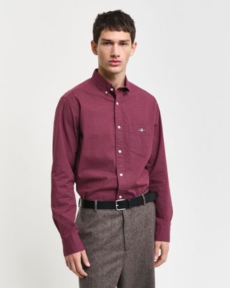 GANT Langarmhemd GANT REG MICRO PRINT SHIRT, Herren, Gr. 4XL, N-Gr, rot (wine rot), Web, Obermaterial: 100% Baumwolle, 2-Knopf-Manschette, Hemden Langarmhe