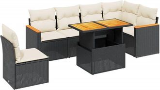 vidaXL Vidaxl - Set De Comedor De Jard&iacute;n 7 Pzas Y Cojines Rat&aacute;n Sint&eacute;tico Negro