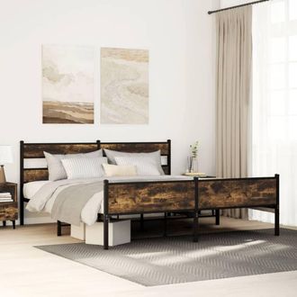 Berkfield Home Metal Bed Frame without Mattress Smoked Oak 180x200 cm Super King in Black