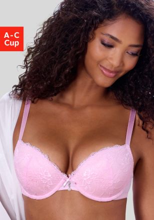 Lascana Push-up-BH LASCANA Nina, Damen, Gr. 70, Cup B, rosa, Spitze, Obermaterial: 80% Polyamid, 20% Elasthan, BHs Push-up-BH, mit B&uuml;gel, mit Spitzencups und 