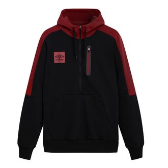 Umbro Mens Terrace Half Zip Hoodie (Black/Tibetan Red) - Size Small