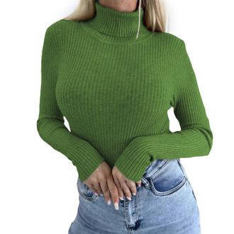 Generic Long Sleeve Shirts for Women Womens Loose Autumn and Winter Warm Solid Pullover Sweater Long Sleeve T Shirt Turtleneck Shirts (JN, XL)