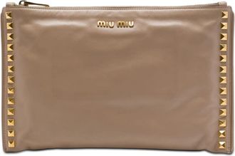 Miu Miu Pre-owned Miu Miu Studded Leather Zip Clutch Ladies OWIJ6YLBWZU159C1