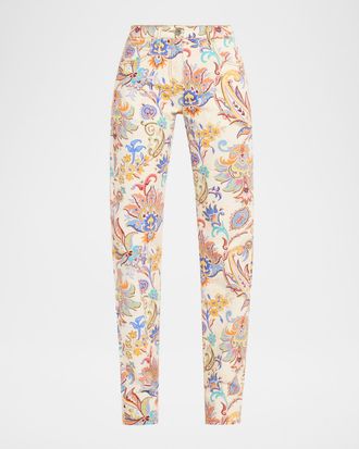 Etro Tapestry Stretch Denim Straight-Leg Pants