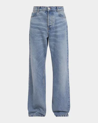 Ami Men & apos;s Faded Denim Wide-Leg Jeans