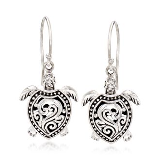 Ross-Simons Sterling Silver Filigree Turtle Drop Earrings