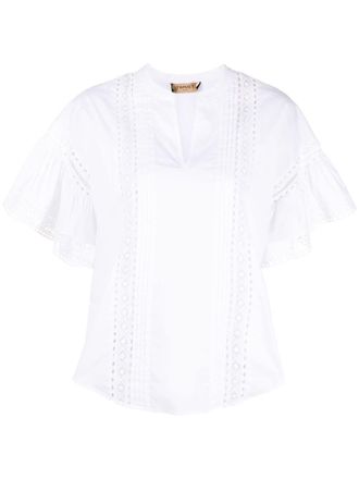 Twin-Set broderie anglais flutter-sleeve blouse - White