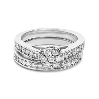 House of Brilliance Sterling Silver 1/2 Cttw Diamond Cluster Flower Bridal Set at Nordstrom