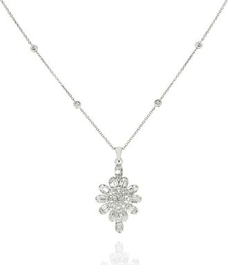 Bespoke White Gold Diamond Floral Pendant Necklace 0.98ct TDW