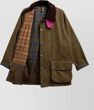 Barbour checked merino wool single breasted coat