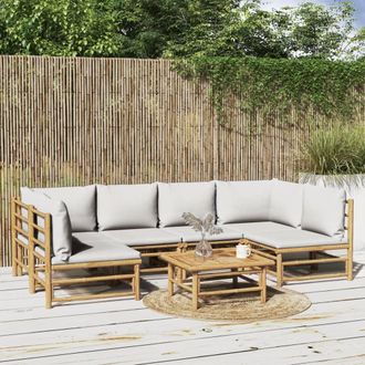 vidaXL Vidaxl - Set De Muebles De Jard&iacute;n 7 Piezas Bamb&uacute; Y Cojines Gris Claro