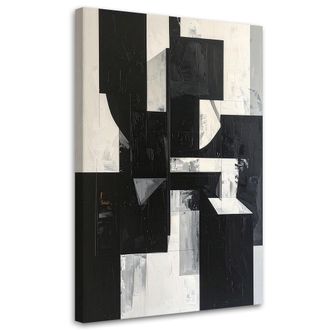 Feeby Cuadro En Lienzo, Composici&oacute;n Abstracta Negro Blanco, 80x120