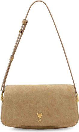 Ami Suede Shoulder Bag With Front Logo