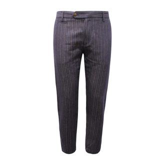 Officina36 Slim-fit Trousers, male, Blue, M, Linen Blend Trousers Blue Beige Stripes