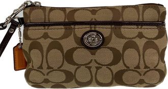 Coach Signature Beige Canvas Leather Clutch Bag (Pre-Owned)