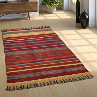 Paco Home Paco Home - Alfombra Natural Sal&oacute;n Con Flecos, Moderna Tejida A Mano Kilim, 100 % Algod&oacute;n 240x340 Cm, Terracota