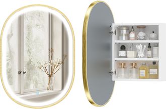 HOMCOM Homcom Armario De Ba&ntilde;o Con Espejo Y Luces Led De 3 Colores, Funci&oacute;n Memoria Y Antivaho, Brillo Ajustable, Control T&aacute;ctil, Estantes Ajustables, Dorado